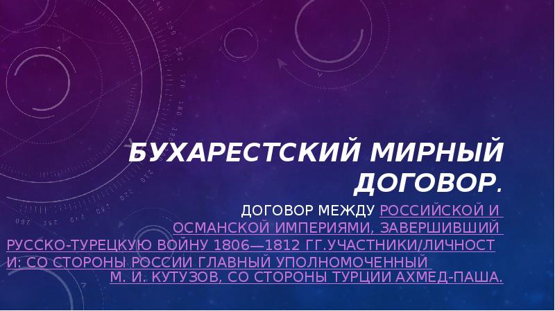 Бухарестский мирный договор.
Договор между Российской и Османской империями, завершивший Русско-турецкую Бухарестский мирный договор.
Договор между Российской и Османской империями, завершивший Русско-турецкую