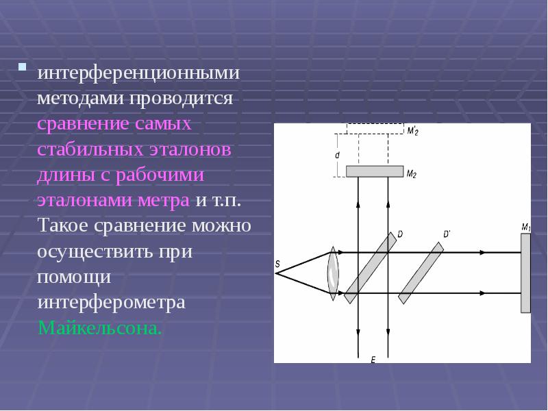 интерференционными методами проводится сравнение самых стабильных эталонов длины с рабочими эталонами