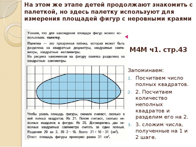 Площадь фигуры с помощью палетки 4 класс