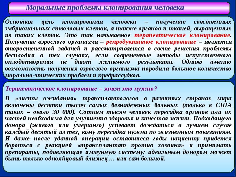 Клонирование организмов за и против проект