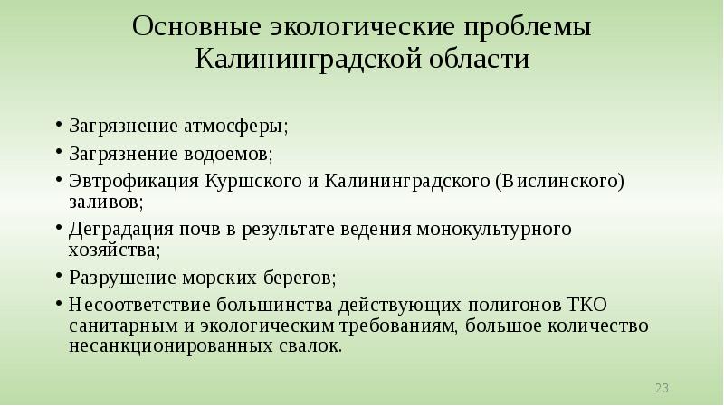 Экологические проблемы калининградской области презентация