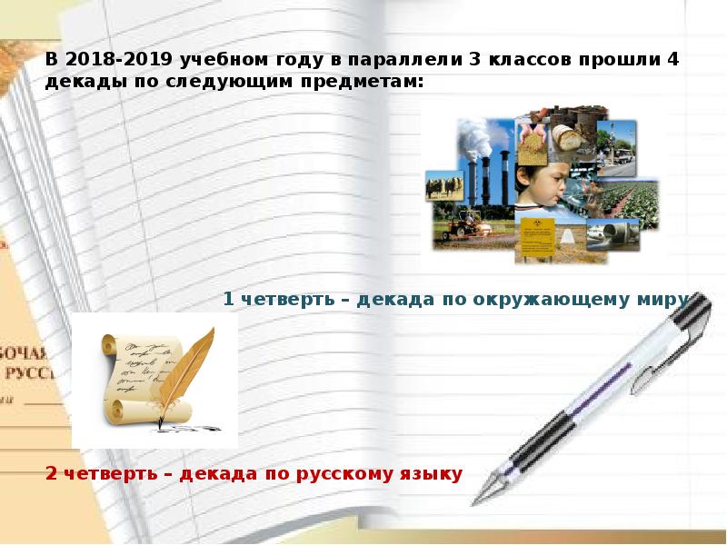 По следующим предметам. Отчет по ДЕКАДАМ. Декада в четвертях. Сайт параллель по русскому языку. Первая декада учебного года.