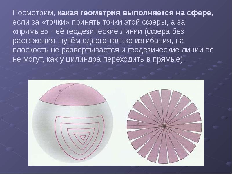 Посмотрим, какая геометрия выполняется на сфере, если за «точки» принять точки