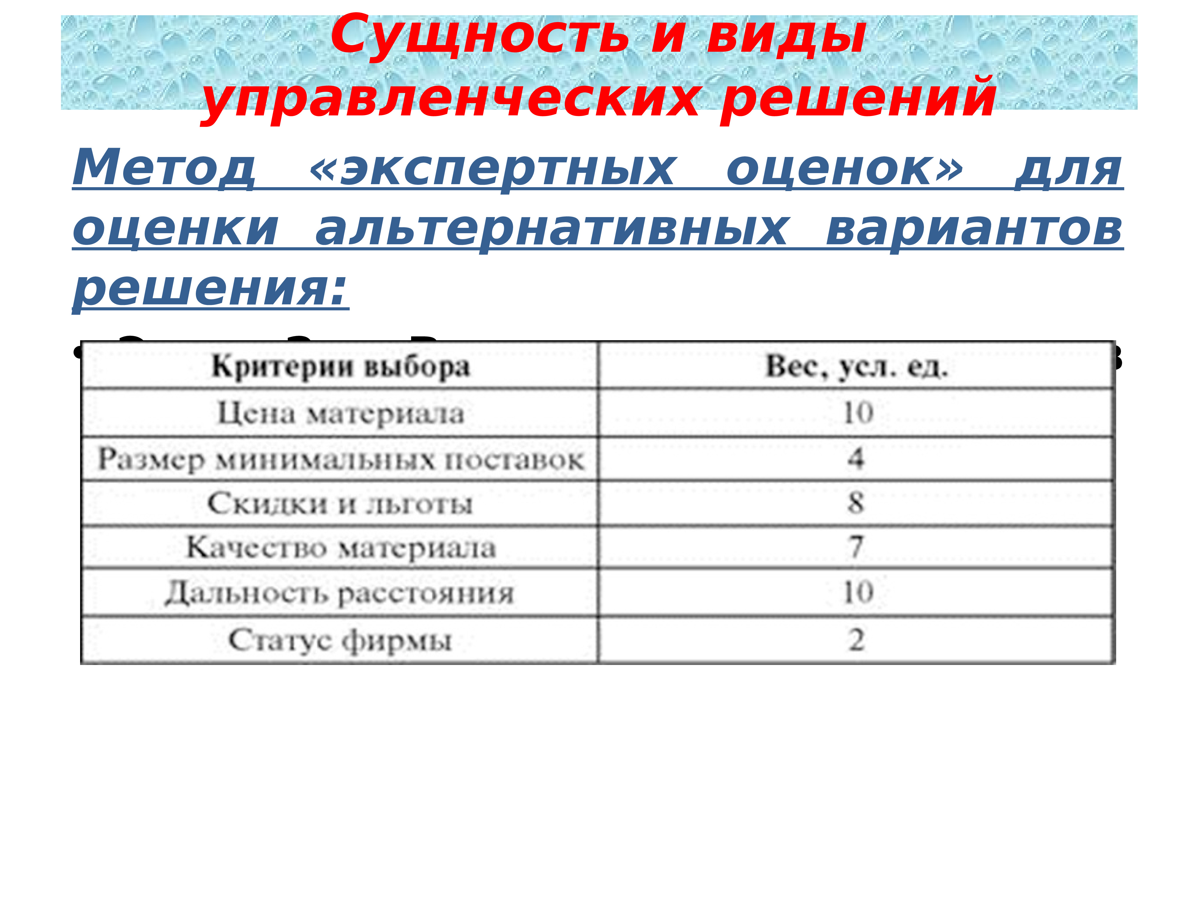 Экспертная оценка альтернативных вариантов проекта