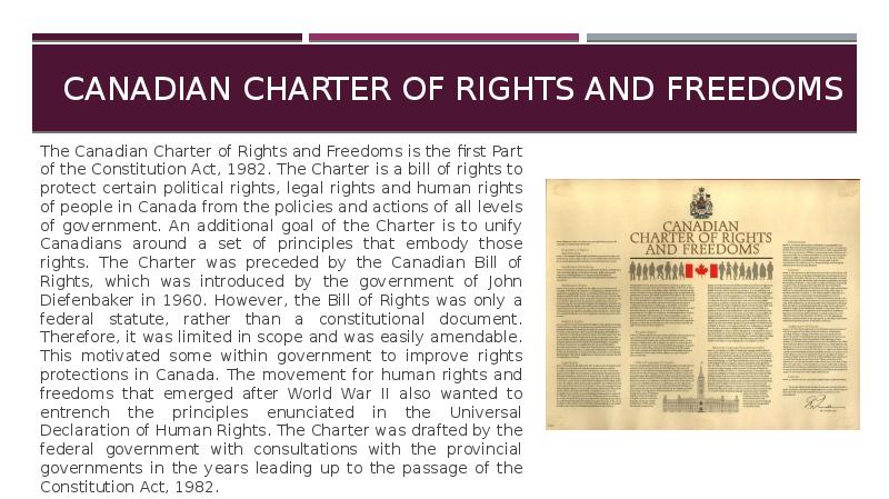 Canadian Charter of Rights and Freedoms
The Canadian Charter of Canadian Charter of Rights and Freedoms
The Canadian Charter of