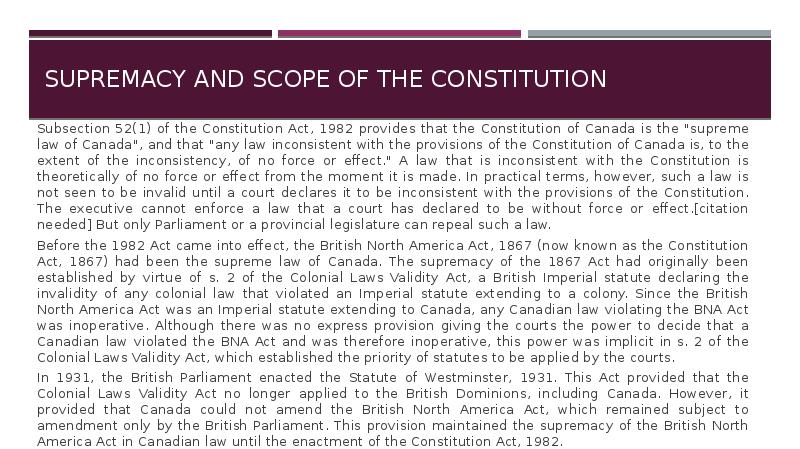 Supremacy and scope of the Constitution
Subsection 52(1) of the Supremacy and scope of the Constitution
Subsection 52(1) of the