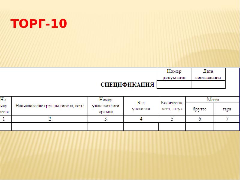 Спецификация к товарной накладной образец