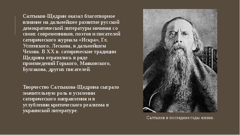 Роль салтыкова щедрина в истории русской литературы презентация