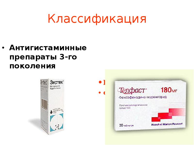 Классификация Антигистаминные препараты 3-го поколения