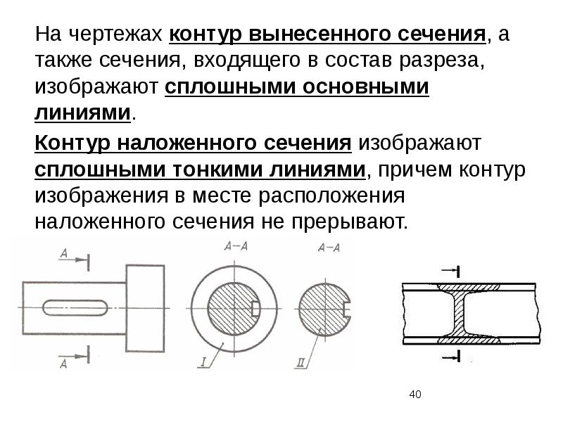 Контур вынесенного сечения на чертеже изображается линиями