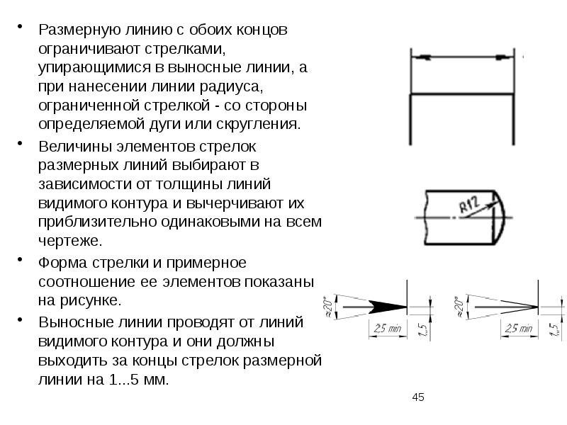 На каком наименьшем расстоянии проводятся размерные линии от контура изображения