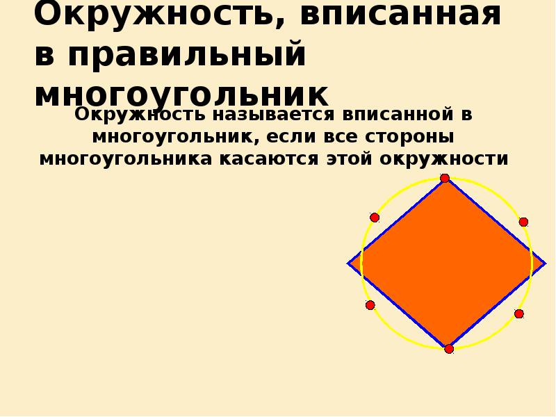 Окружность, вписанная в правильный многоугольник Окружность, вписанная в правильный многоугольник