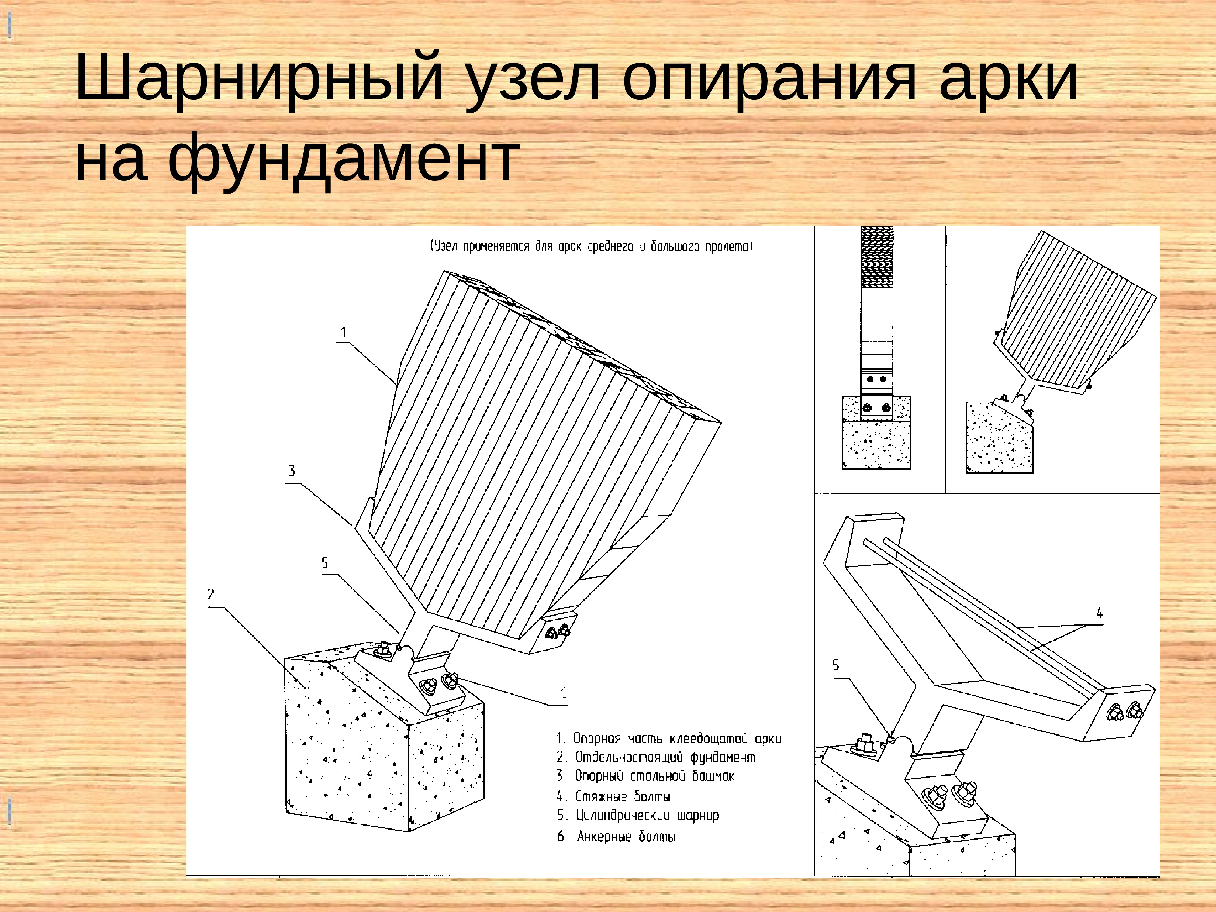 Опорный узел трехшарнирной рамы деревянной