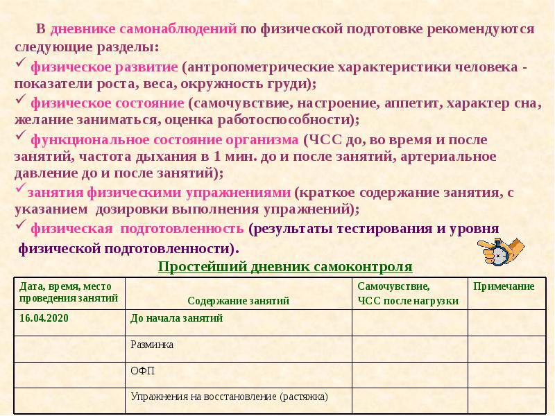 Дневник самоконтроля по физкультуре презентация