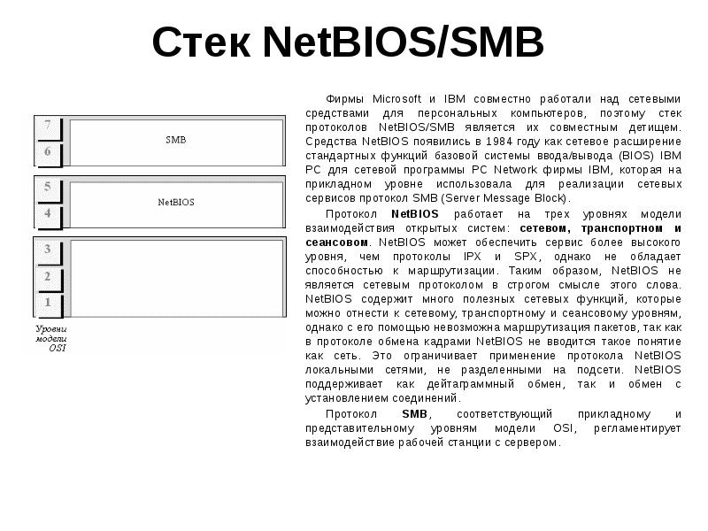 Стек систем. NETBIOS протокол. NETBIOS компьютера. Достоинства и недостатки.NETBIOS/SMB. NETBIOS команды.