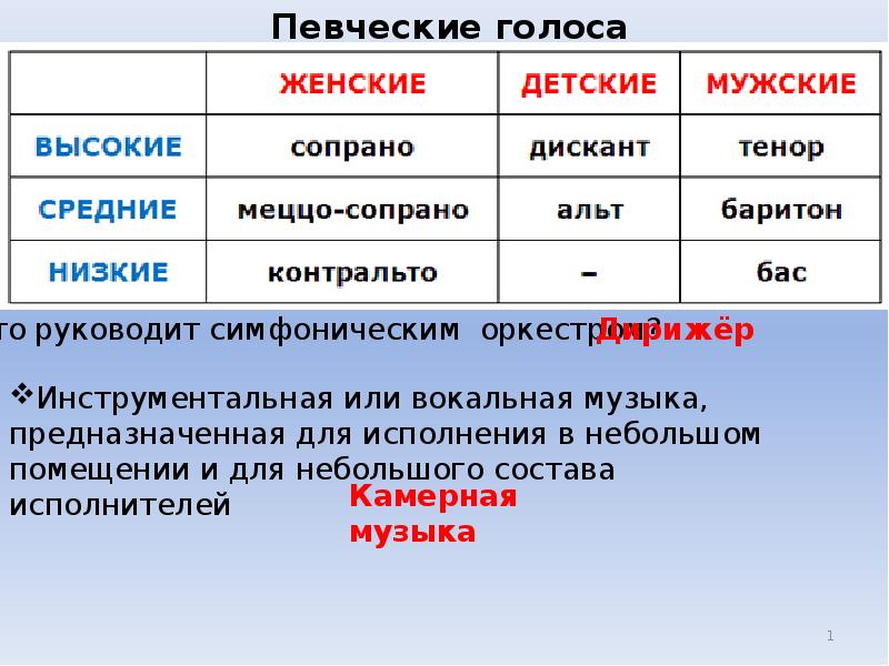 Музыкальные инструменты певческие голоса