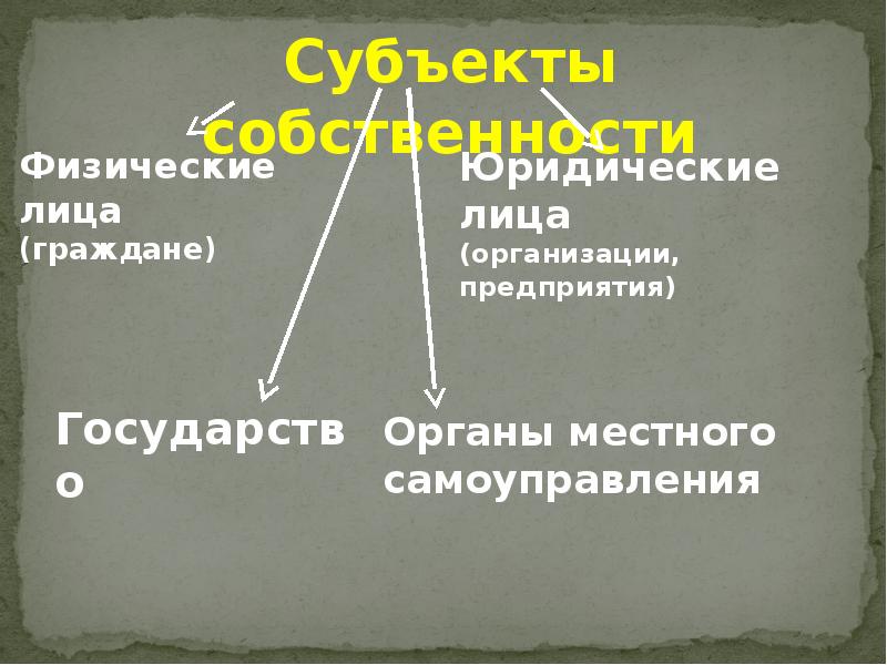 Субъекты собственности 8 класс. Собственность физического и юридического лица 9 букв.