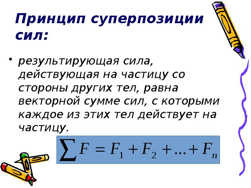 Сумма сил действующих на тело равна. Принцип суперпозиции тел физика. Принцип суперпозиции сил формула. Взаимодействие тел принцип суперпозиции сил. ПРИНЦИПСУПЕР позииции сил.