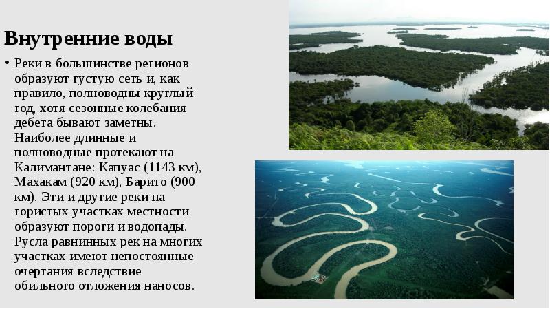 Внутренние воды
Реки в большинстве регионов образуют густую сеть и, как Внутренние воды
Реки в большинстве регионов образуют густую сеть и, как