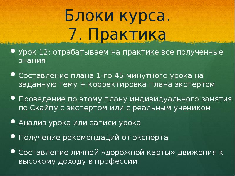 Этапы урока практики