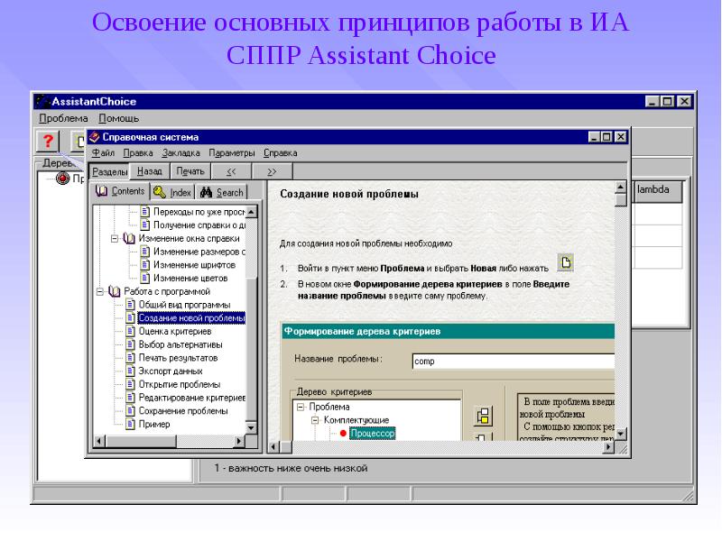 Освоение основных принципов работы в ИА СППР Assistant Choice