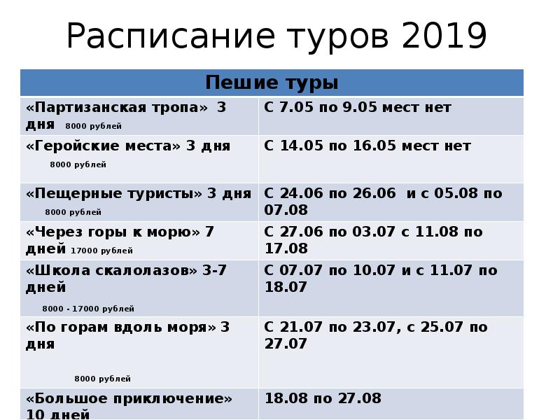 Расписание туров. Расписание экскурсий. Расписание походов. Туристическое расписание.