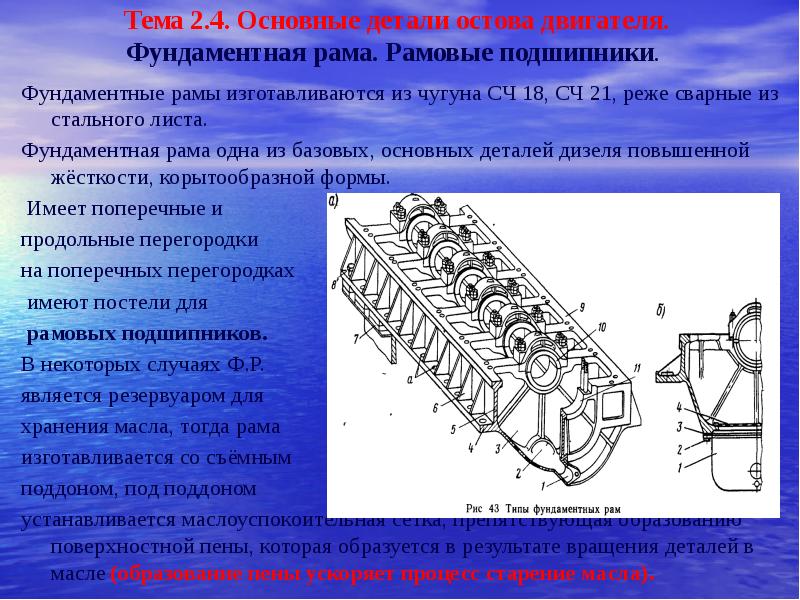 Основные детали. Фундаментная рама судового дизеля. Фундаментная рама Зульцер. Конструкция фундаментной рамы. Назначение и устройство фундаментной рамы.