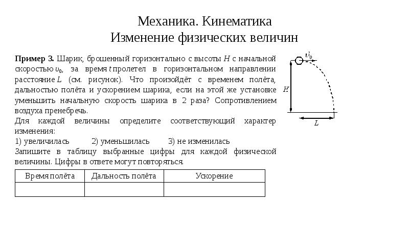 Урок исследование дальность полета шарика. Шарик брошенный горизонтально с высоты h.