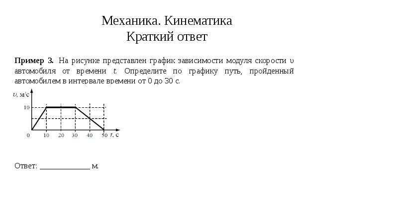 На рисунке представлен график зависимости модуля скорости и от времени t для тела движущегося