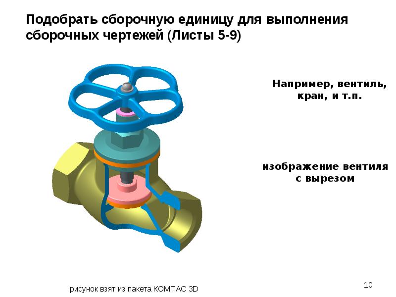 Подобрать сборочную единицу для выполнения сборочных чертежей (Листы 5-9)