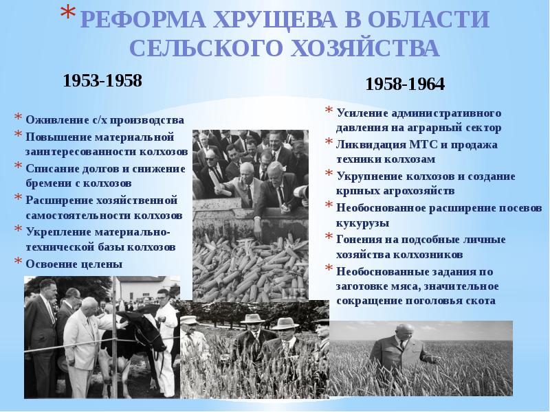 Развитие сельского хозяйства 1953 1964