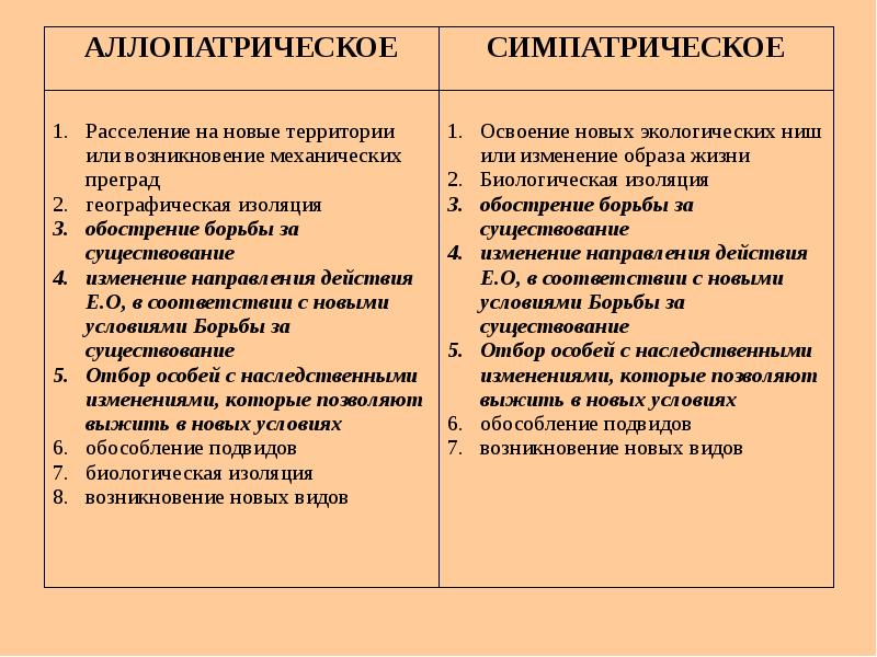 Схема типы видообразования в природе по биологии 9 класс