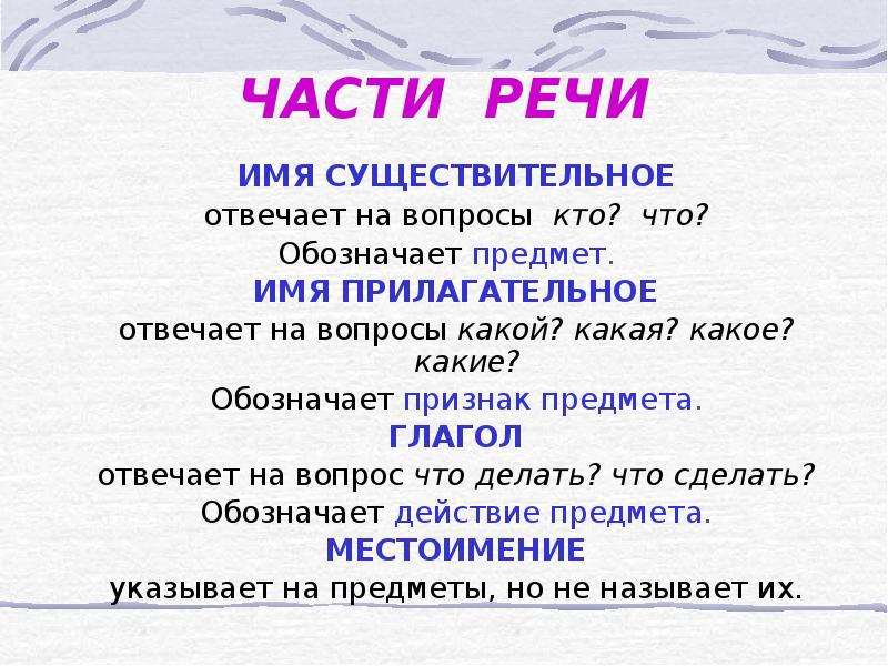 Имя существительное имя прилагательное глагол картинки