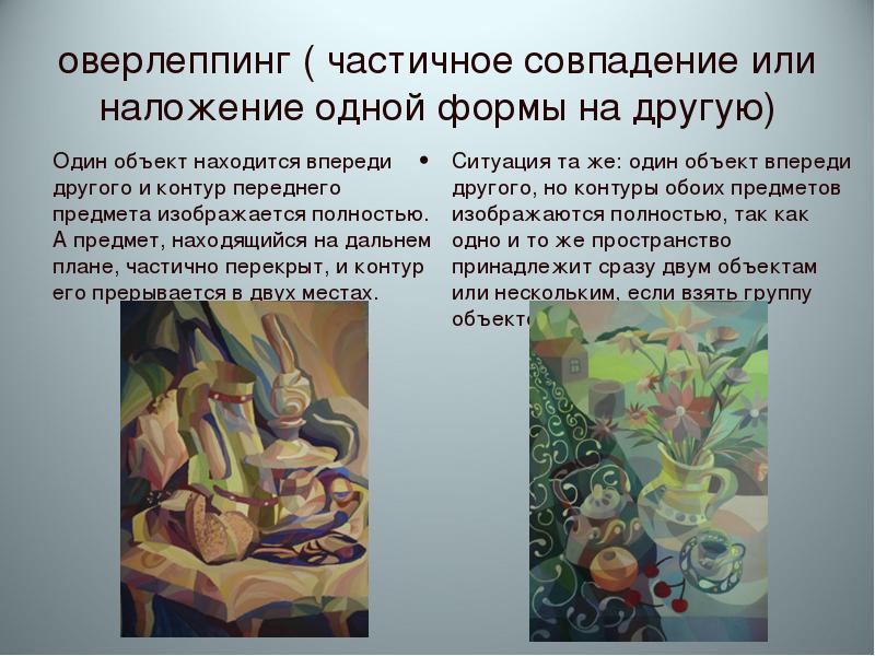 оверлеппинг ( частичное совпадение или наложение одной формы на другую) Один