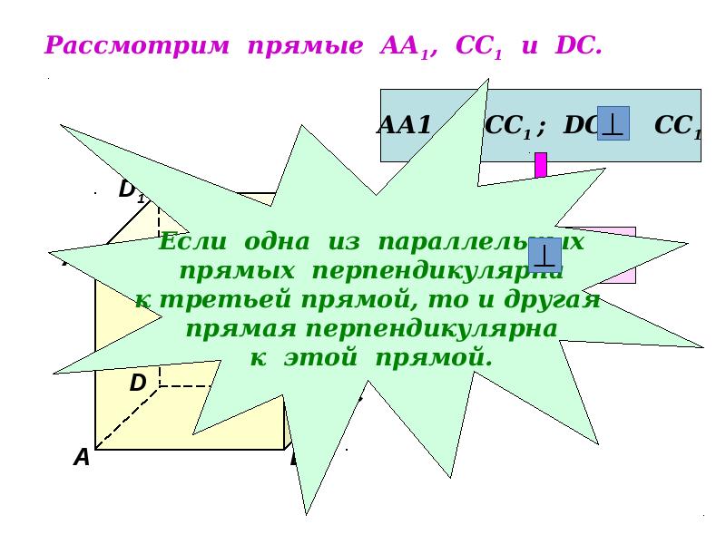 Рассмотрим прямые АА1, СС1 и DC. Рассмотрим прямые АА1, СС1 и DC.