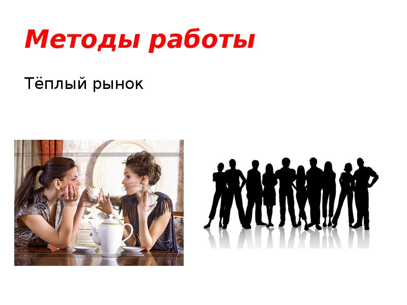 Методы работы
Тёплый рынок Методы работы
Тёплый рынок