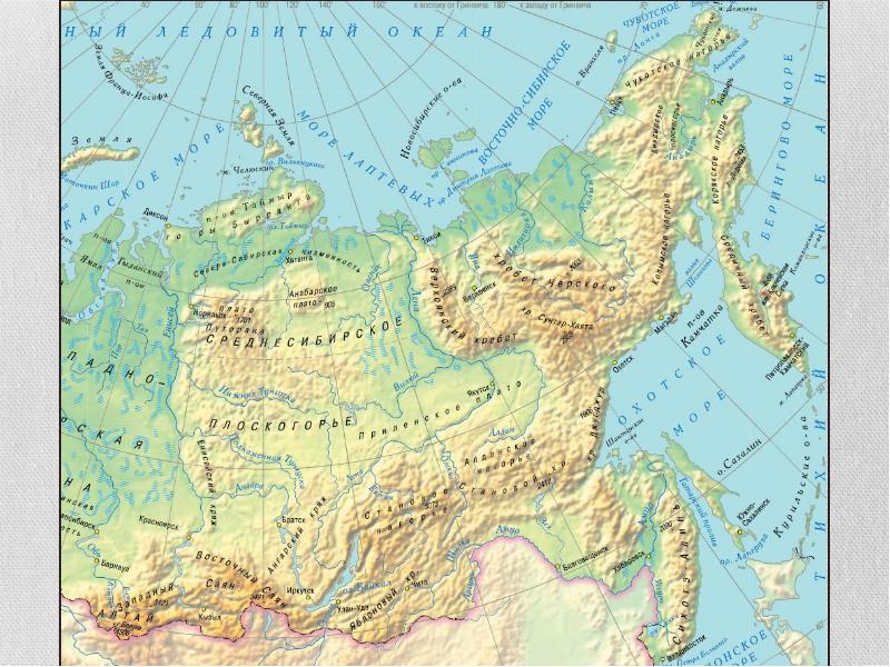 Подробная физическая карта сибири