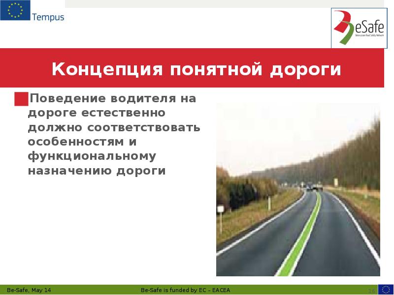 Концепция понятной дороги Поведение водителя на дороге естественно должно соответствовать особенностям