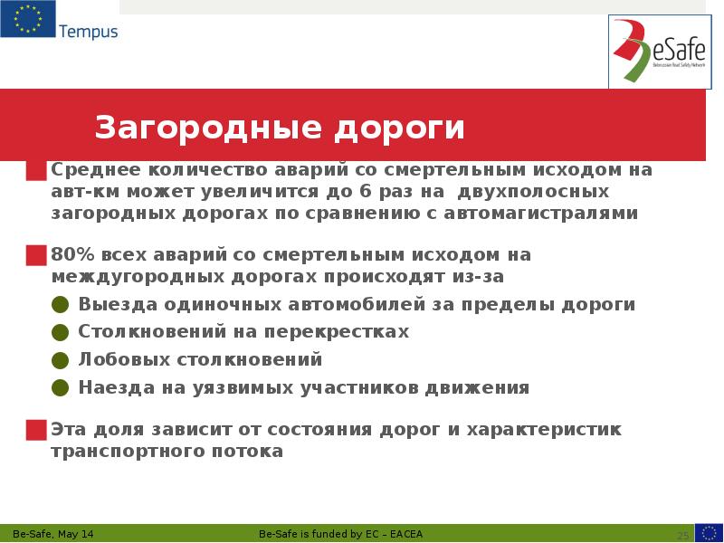 Загородные дороги Среднее количество аварий со смертельным исходом на авт-км может