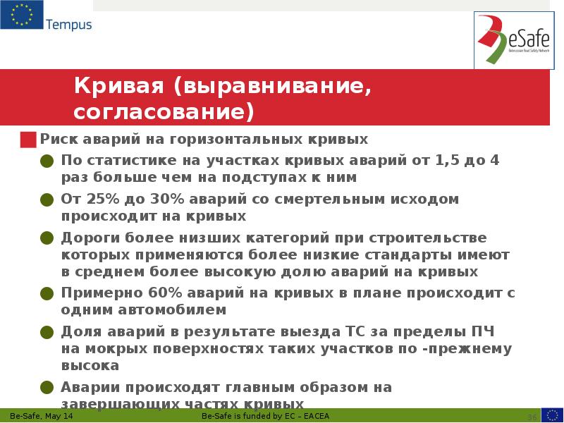 Кривая (выравнивание, согласование) Риск аварий на горизонтальных кривых По статистике на