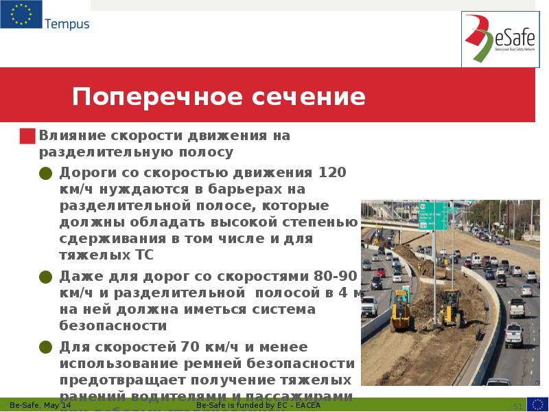 Поперечное сечение Влияние скорости движения на разделительную полосу Дороги со скоростью