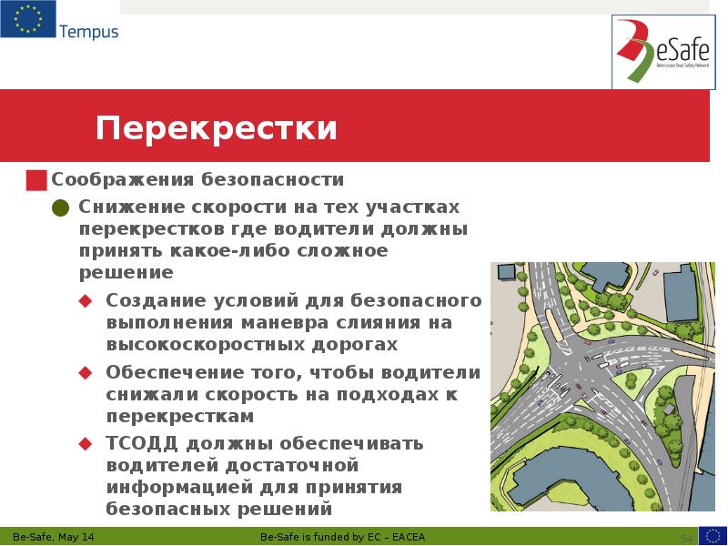 Перекрестки  Соображения безопасности Снижение скорости на тех участках перекрестков где