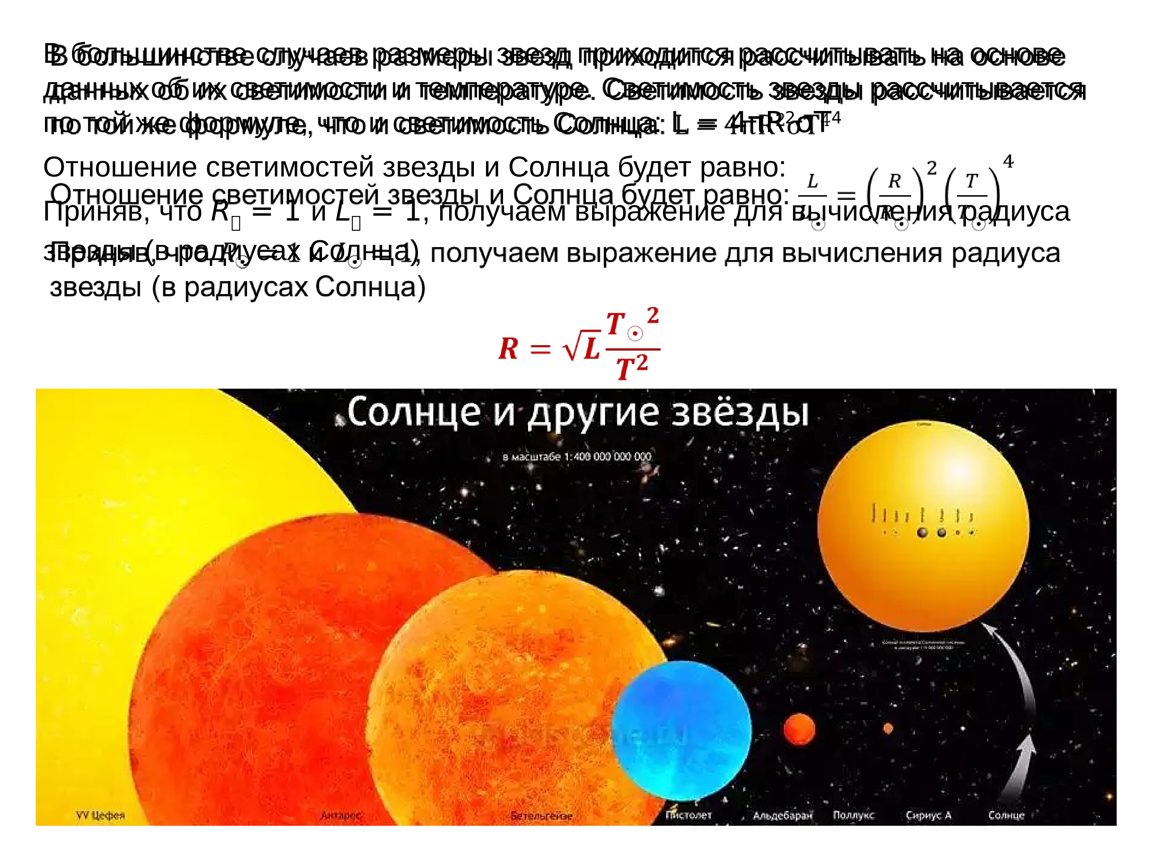 Характеристика размера звезд