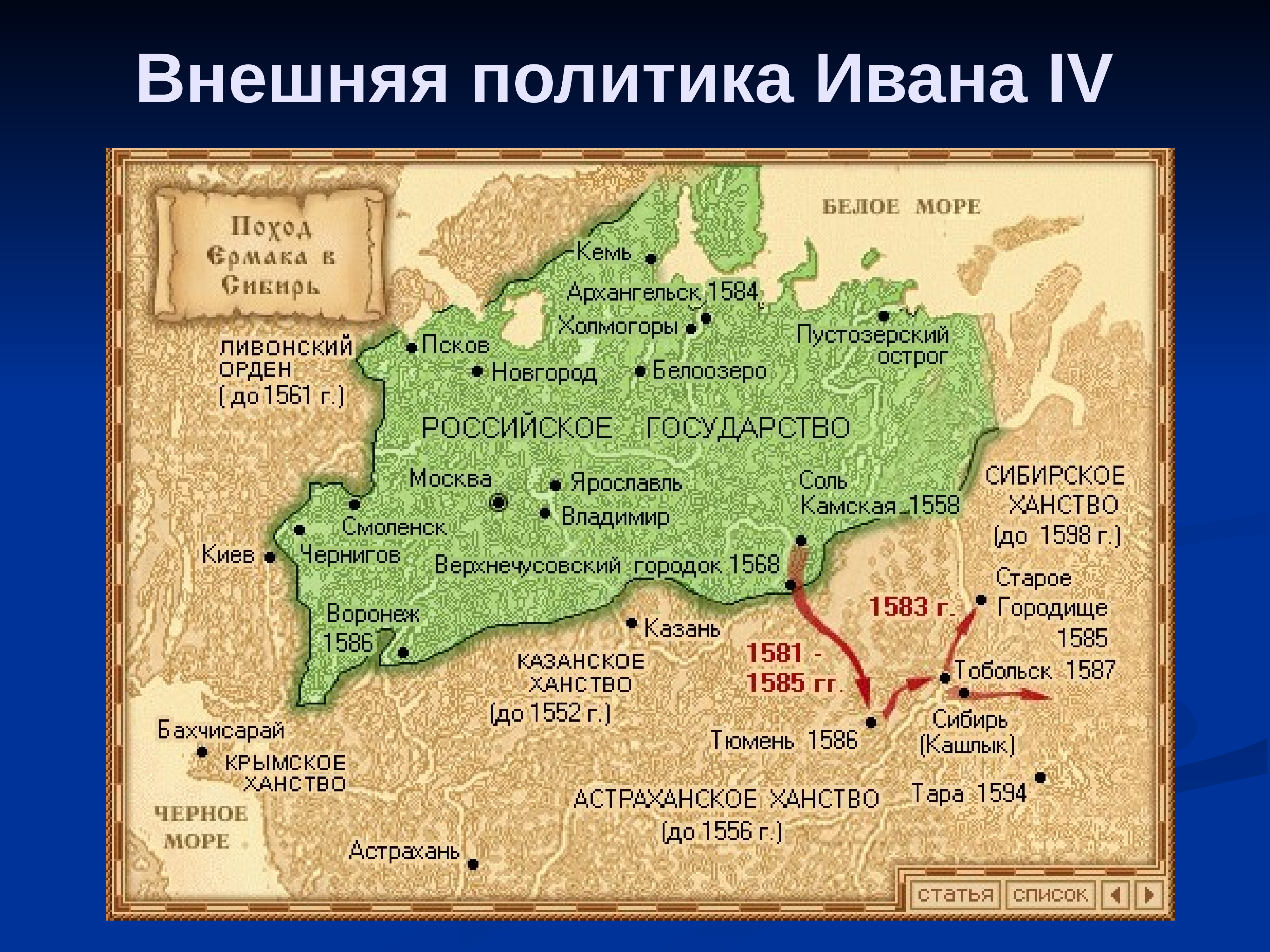 Поход на Сибирь Ивана Грозного карта