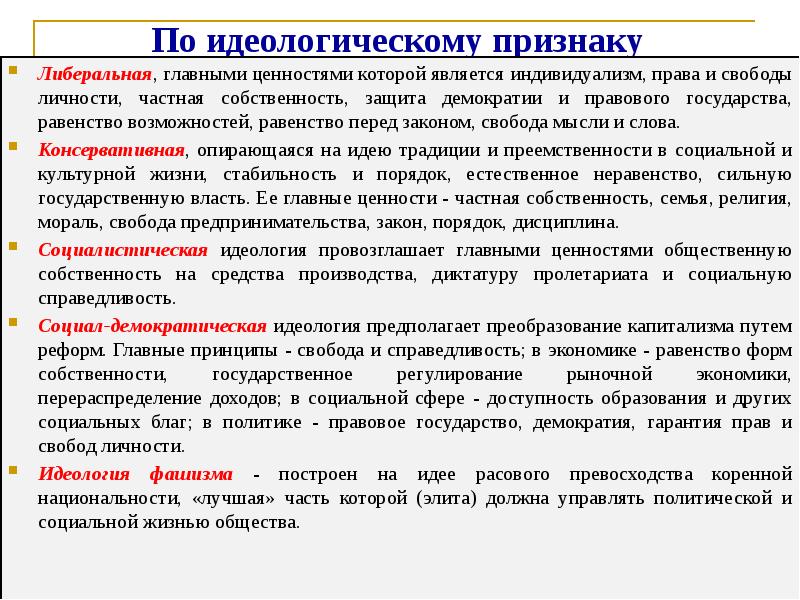 Равенство перед законом право частной собственности. Идеологический признак. Признаки социальной идеологии. Признаки идеологии. Политико-идеологическому признаку.