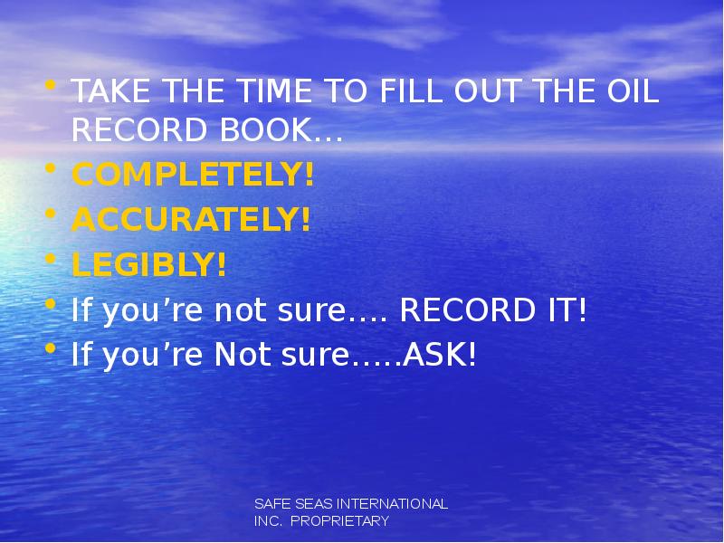 OIL RECORD BOOK ENTRIES