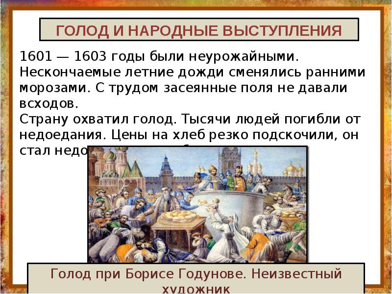 Экономические трудности начала 17 века в россии. Великий голод (1601-1603). Итоги Великого голода 1601 1603.
