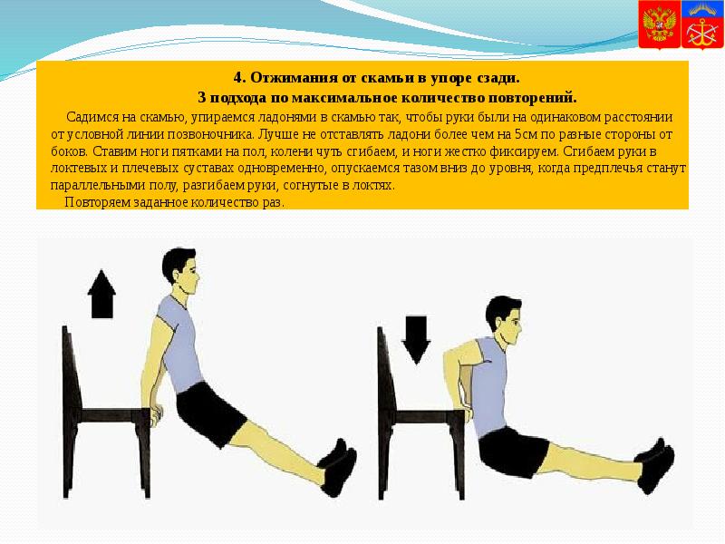 4. Отжимания от скамьи в упоре сзади.    