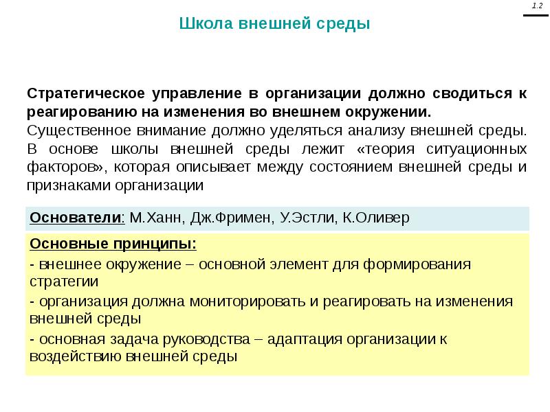 Школа внешней среды стратегический менеджмент презентация