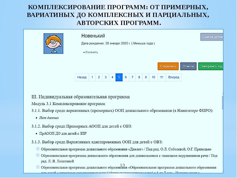 Конструктор программы развития. Комплексная программа и парциальная программа.